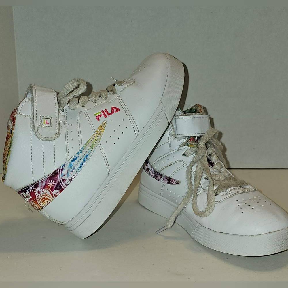 Fila Girl’s Vulc Rogue Tie-Dyed Sneakers High Top Size 1 White Colorful